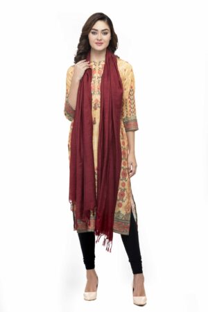 A R Silk Women’s Cotton Self Design Dark Mehroon Regular Dupatta