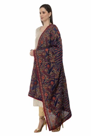 A R Silk Women’s Georgette Kashmiri Embroidery Navy Blue Fancy Dupatta