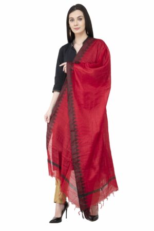 A R SILK Temple border Regular Red Color Dupatta/Chunni