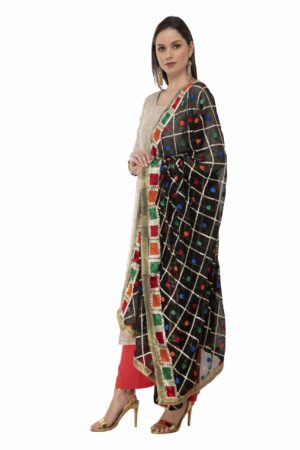 A R Silk Women’s Chiffon Thread Work Black Fancy Dupatta