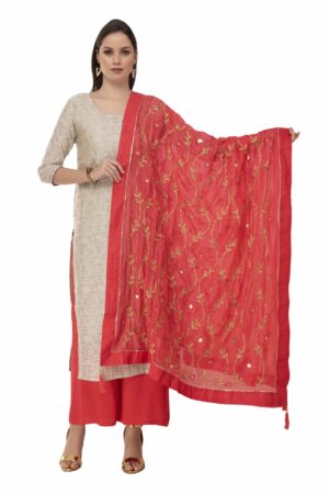 A R Silk Women’s Tapeta Silk Resham Zari Embroidery Gajari Fancy Dupatta