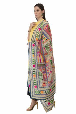 A R Silk Women’s Chanderi Thread Work Off White Fancy Dupatta