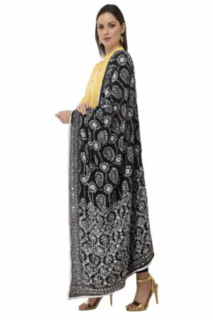 A R Silk Women’s Georgette Thread Work Black Fancy Dupatta