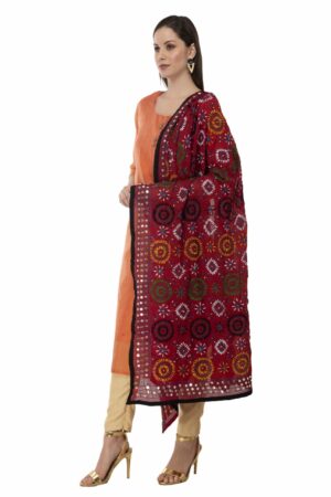 A R Silk Women’s Georgette Thread Work Maroon Fancy Dupatta