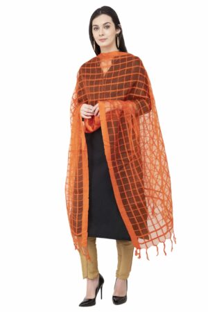 A R SILK Cotton squre Regular Orange Color Dupatta/Chunni