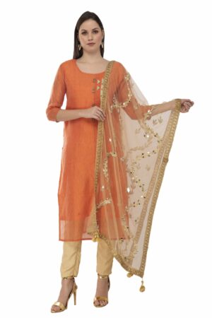 A R Silk Women’s Net Hand Work Golden Fancy Dupatta