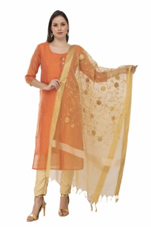 A R Silk Women’s Orgenza Tissue Zari Embroidery Golden Fancy Dupatta