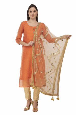 A R Silk Women’s Net Hand Work Golden Fancy Dupatta