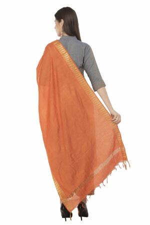 A R Silk Women’s Cotton Zari Border Orange Regular Dupatta