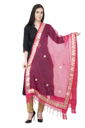 A R SILK Orgenza Gota patti Fancy Gajari Color Dupatta/Chunni