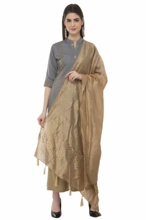 A R Silk Women’s Silk Gold Print Regular Dupatta