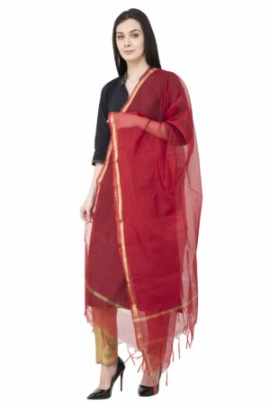 A R Silk Women’s Chanderi Piping Maroon Regular Dupatta