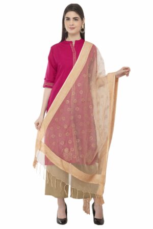 A R Silk Women’s Orgenza Cotton Nug With Gold Print Golden Regular Dupatta