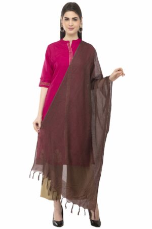 A R Silk Women’s Cotton Self Check Coffee Regular Dupatta