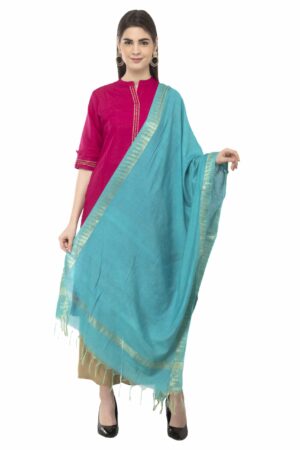 A R Silk Women’s Cotton Zari Border Rama Green Regular Dupatta