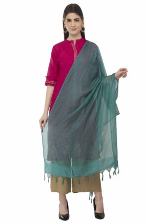 A R Silk Women’s Cotton Self check Rama Green Regular Dupatta