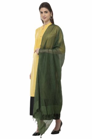 A R Silk Women’s Cotton Self Check Bottle Green Regular Dupatta