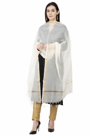 A R SILK Chanderi Piping Regular Dupatta off White Color Dupatta/Chunni