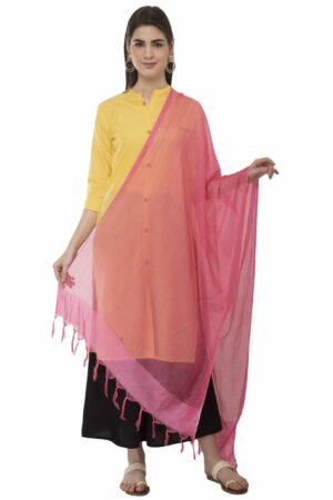 A R Silk Women’s Cotton Self Check Gajari Regular Dupatta