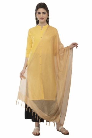 A R Silk Women’s Cotton Self Check Golden Regular Dupatta