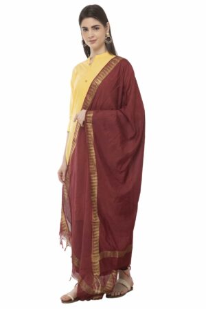 A R Silk Women’s Cotton Zari Border Maroon Regular Dupatta