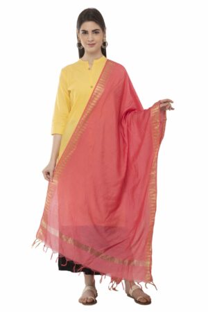 A R Silk Women’s Cotton Zari Border Gajari Regular Dupatta