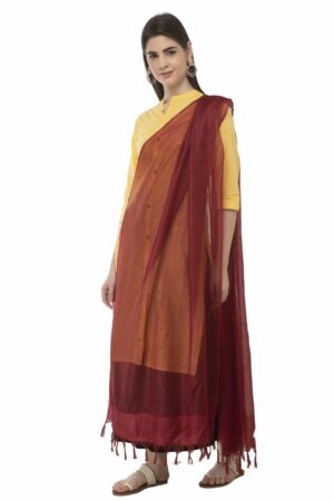 A R Silk Women’s Cotton Self Check Maroon Regular Dupatta