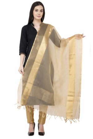 A R SILK VNS Tissue Zari Fancy Golden Color Dupatta/Chunni