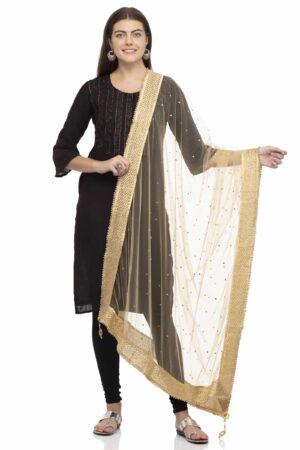 A R SILK Women’s Stone Work With Lace Net Golden Dupatta #Bridal Dupatta