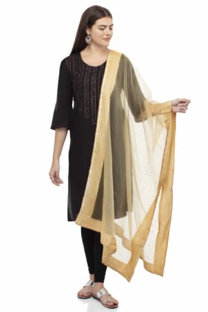 A R SILK Women’s Stone Work With Lace Orgenza Cotton Golden Dupatta #Fancy Dupatta