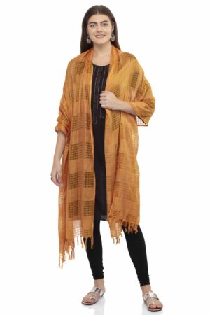 A R SILK Women’s Self Check Cotton Mustard Dupatta #Regular Dupatta