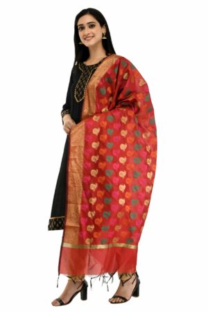 A R Silk Women’s Zari Embroidery Work Chanderi Red Dupatta #Fancy Dupatta