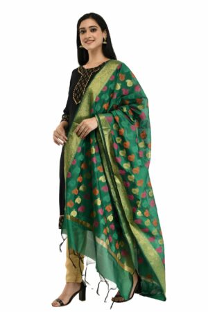 A R Silk Women’s Zari Embroidery Work Chanderi Green Dupatta #Fancy Dupatta