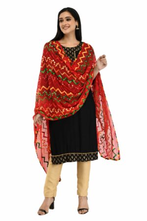 A R Silk Women’s Multi Thread Embroidery With Silver Gota Chiffon Red Dupatta #Fancy Dupatta