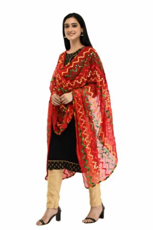 A R Silk Women’s Multi Thread Embroidery With Silver Gota Chiffon Red Dupatta #Fancy Dupatta