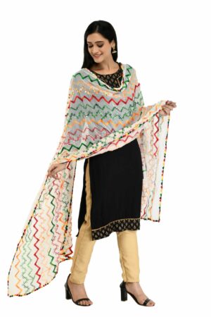 A R Silk Women’s Multi Thread Embroidery With Silver Gota Chiffon White Dupatta #Fancy Dupatta