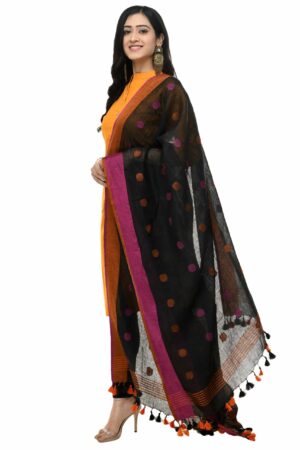 A R Silk Women’s Linen Black Dupatta # Fancy Dupatta