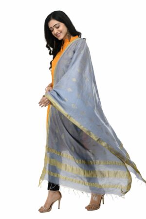 A R Silk Women’s Cotton Grey Dupatta # Regular Dupatta