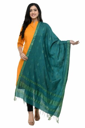 A R Silk Women’s Cotton Rama Green Dupatta # Regular Dupatta