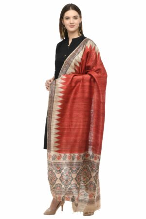 A R Silk Women’s Ghicha Silk Golden & Maroon Handprint Dupatta # Fancy Dupatta