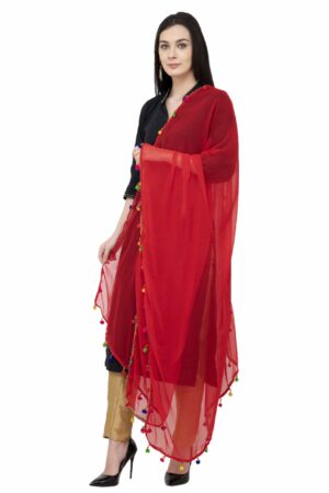 A R SILK Women’s Chiffon Multi Pum-2 Red Regular Dupatta/Chunni