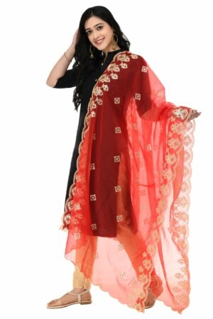 A R Silk Women’s Tissue Red Sequence Work Dupatta # Fancy Dupatta