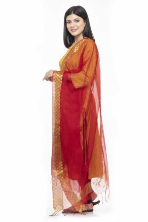 A R SILK Women’s Orgenza Red Zari Work Dupatta # Party Wear