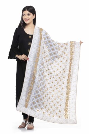 A R SILK Women’s Georgette White Nett Lucknowi Embroidery Work Dupatta # Party Wear