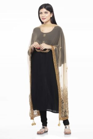 A R SILK Women’s Net Golden Nett Embroidery Work Dupatta # Bridle Dupatta