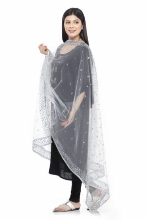 A R SILK Women’s Net Silver Sequance Work Dupatta # Bridle Dupatta