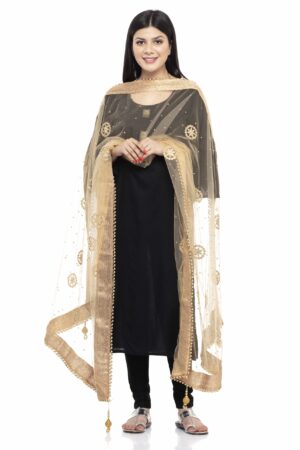 A R SILK Women’s Net Golden Nett Gota Work Dupatta # Bridle Dupatta