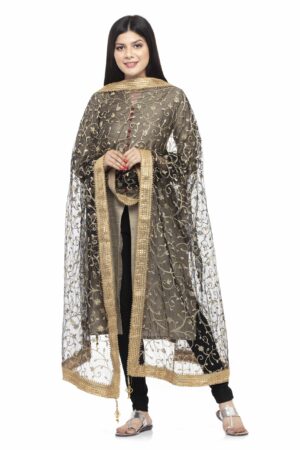 A R SILK Women’s Net Black Embroidery Work Dupatta # Bridle Dupatta