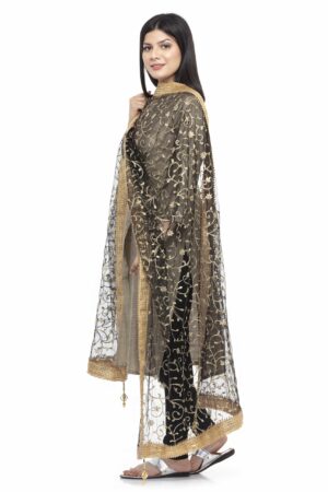 A R SILK Women’s Net Black Embroidery Work Dupatta # Bridle Dupatta