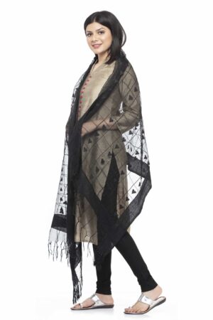 A R SILK Women’s Orgenza Black Self Dupatta # Party Wear